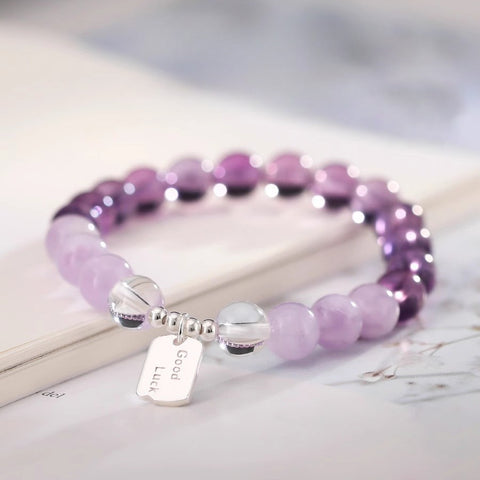 Natural Amethyst & Strawberry Crystal Bracelet for Women – Pure Silver Lucky Charm, Non-Fading High-Value Pink Crystal Jewelry
