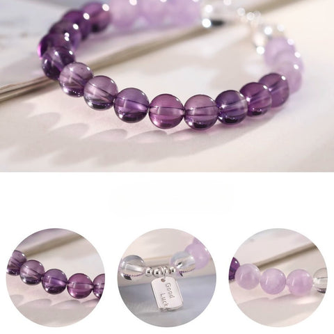 Natural Amethyst & Strawberry Crystal Bracelet for Women – Pure Silver Lucky Charm, Non-Fading High-Value Pink Crystal Jewelry