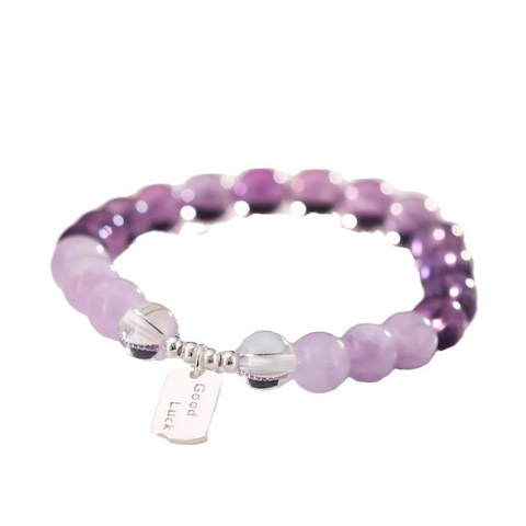 Natural Amethyst & Strawberry Crystal Bracelet for Women – Pure Silver Lucky Charm, Non-Fading High-Value Pink Crystal Jewelry