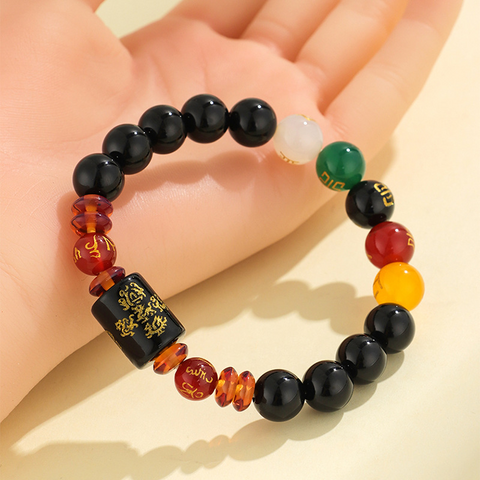 Five-Way God of Wealth Bracelet – Natural Black & Red Agate Five Elements Wealth-Attracting Unisex Bracelet, Temple Style TikTok Trending Jewelry
