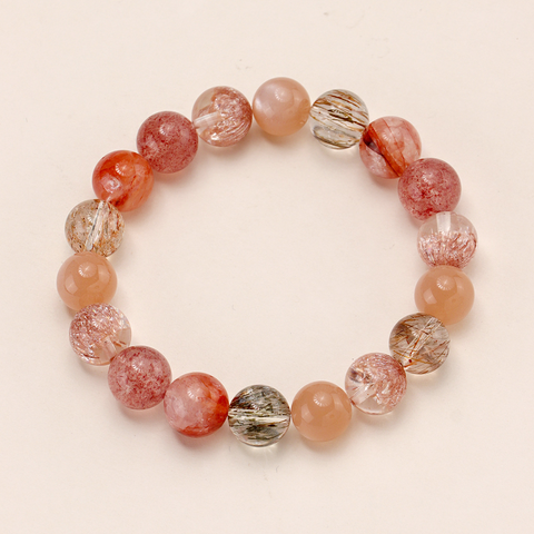 Chinese Style Fireworks Crystal Bracelet – Multi-Precious Gem Beads, High-End Handmade Colorful Hair Crystal & Red Glue Flower Jewelry for Women
