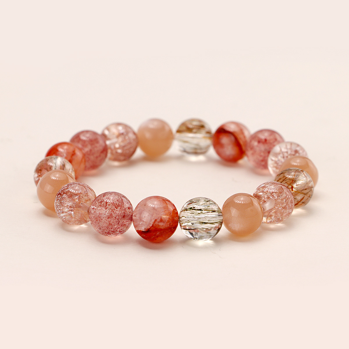 Chinese Style Fireworks Crystal Bracelet – Multi-Precious Gem Beads, High-End Handmade Colorful Hair Crystal & Red Glue Flower Jewelry for Women