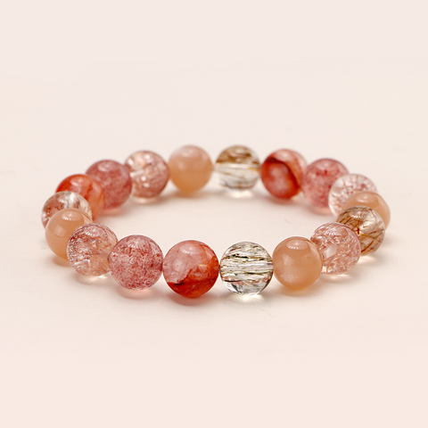 Chinese Style Fireworks Crystal Bracelet – Multi-Precious Gem Beads, High-End Handmade Colorful Hair Crystal & Red Glue Flower Jewelry for Women