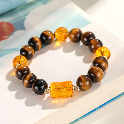 [Yellow God of Wealth] Natural Yellow Tiger Eye Stone Beaded Couple Bracelet for Women Fashionable Versatile Original Hand String Jewelry