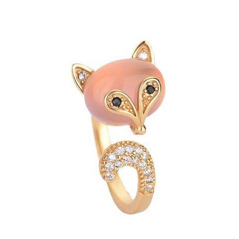 Creative Rose Quartz Fox Ring – Natural Crystal Inlay, Light Luxury Niche Design Fashion Jewelry for Women