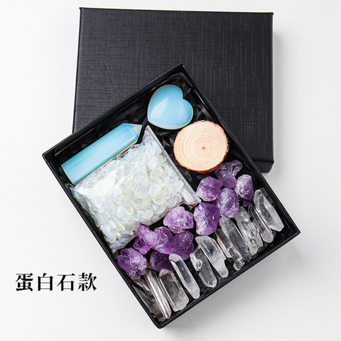 Natural Amethyst Raw Crystal Hexagonal Crystal Stone Set Pink Crystal Heart Mineral Specimen Ornament