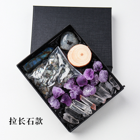 Natural Amethyst Raw Crystal Hexagonal Crystal Stone Set Pink Crystal Heart Mineral Specimen Ornament