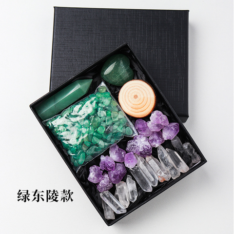 Natural Amethyst Raw Crystal Hexagonal Crystal Stone Set Pink Crystal Heart Mineral Specimen Ornament