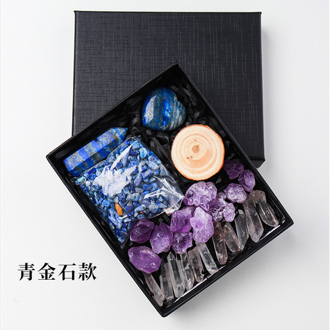 Natural Amethyst Raw Crystal Hexagonal Crystal Stone Set Pink Crystal Heart Mineral Specimen Ornament