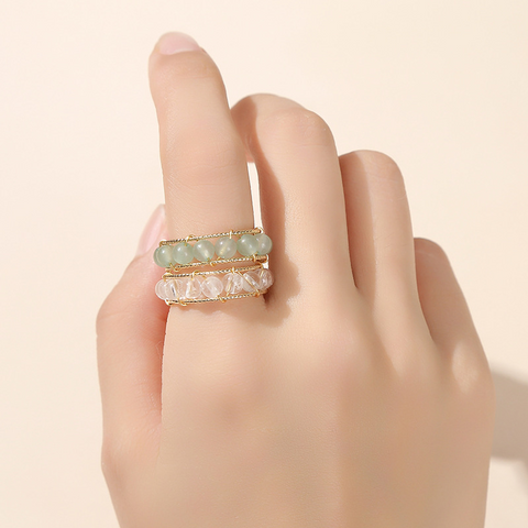 Crystal Jade Round Bead Open Ring for Women, Unique Design, Summer Versatile Ring