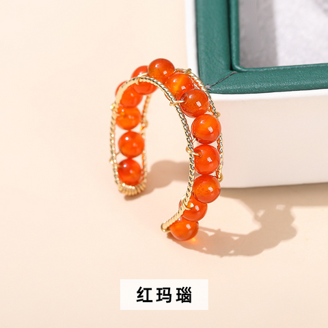 Crystal Jade Round Bead Open Ring for Women, Unique Design, Summer Versatile Ring