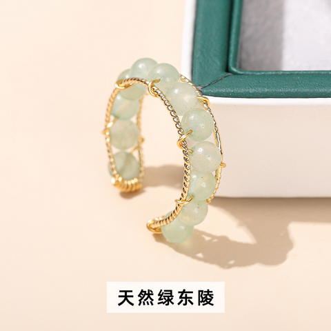 Crystal Jade Round Bead Open Ring for Women, Unique Design, Summer Versatile Ring