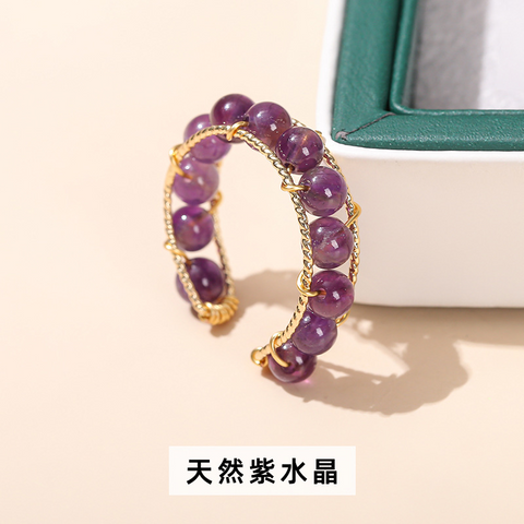 Crystal Jade Round Bead Open Ring for Women, Unique Design, Summer Versatile Ring