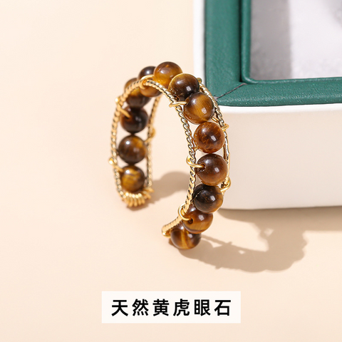 Crystal Jade Round Bead Open Ring for Women, Unique Design, Summer Versatile Ring