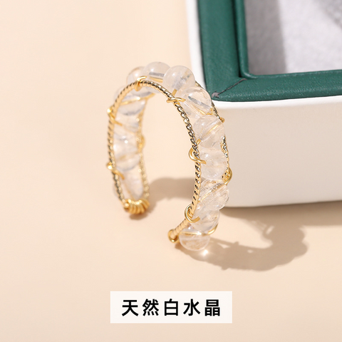 Crystal Jade Round Bead Open Ring for Women, Unique Design, Summer Versatile Ring