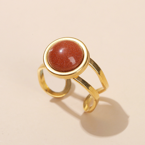 Crystal Agate Gold Ring for Women – Open Round Titanium Steel Band, Unique Versatile Jewelry Gift