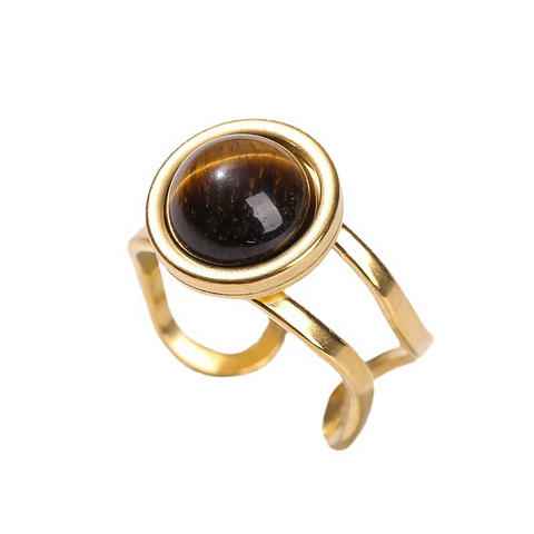 Crystal Agate Gold Ring for Women – Open Round Titanium Steel Band, Unique Versatile Jewelry Gift