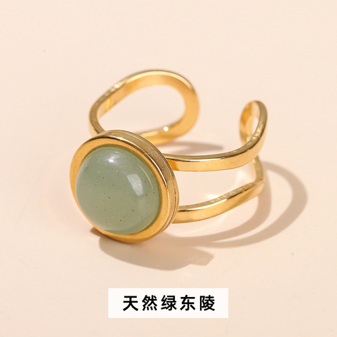 Crystal Agate Gold Ring for Women – Open Round Titanium Steel Band, Unique Versatile Jewelry Gift