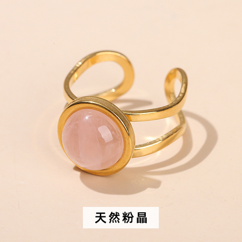 Crystal Agate Gold Ring for Women – Open Round Titanium Steel Band, Unique Versatile Jewelry Gift