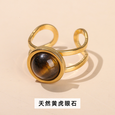Crystal Agate Gold Ring for Women – Open Round Titanium Steel Band, Unique Versatile Jewelry Gift