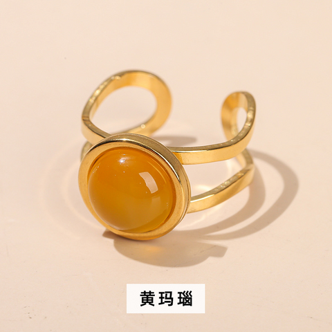 Crystal Agate Gold Ring for Women – Open Round Titanium Steel Band, Unique Versatile Jewelry Gift