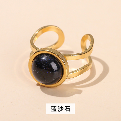 Crystal Agate Gold Ring for Women – Open Round Titanium Steel Band, Unique Versatile Jewelry Gift