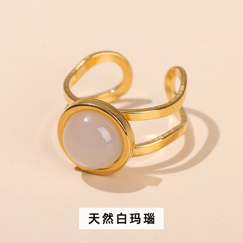 Crystal Agate Gold Ring for Women – Open Round Titanium Steel Band, Unique Versatile Jewelry Gift