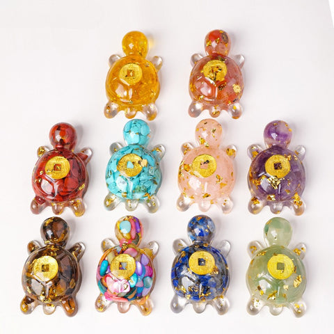 Natural Crystal Turtle Ornament – Lucky Money Epoxy Crushed Stone Small Figurine for Home & Car Decoration
