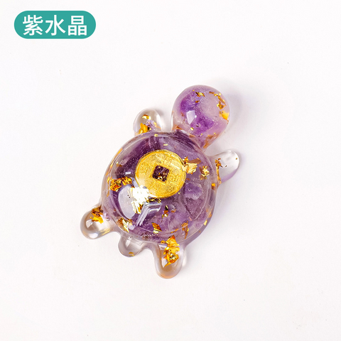 Natural Crystal Turtle Ornament – Lucky Money Epoxy Crushed Stone Small Figurine for Home & Car Decoration