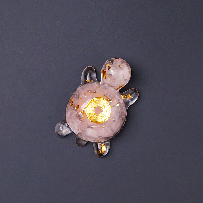 Natural Crystal Turtle Ornament – Lucky Money Epoxy Crushed Stone Small Figurine for Home & Car Decoration