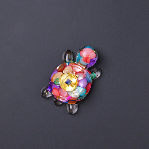 Natural Crystal Turtle Ornament – Lucky Money Epoxy Crushed Stone Small Figurine for Home & Car Decoration