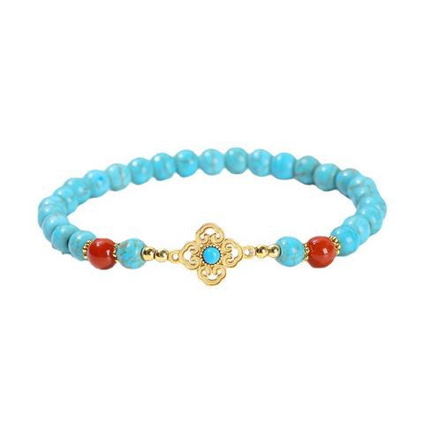 Blue Turquoise Ruyi Bracelet – Ethnic Style Square Beads, Women’s Versatile Single Circle Jewelry