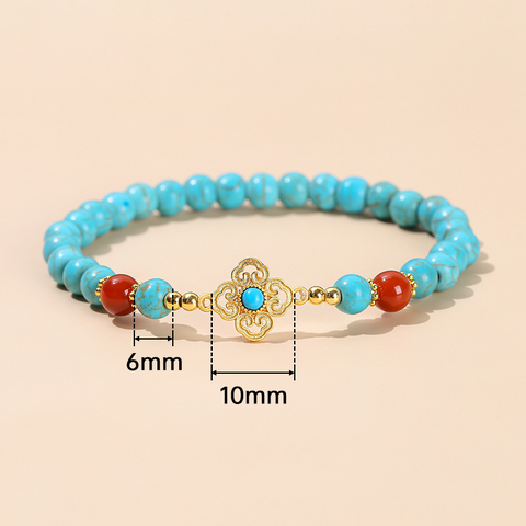 Blue Turquoise Ruyi Bracelet – Ethnic Style Square Beads, Women’s Versatile Single Circle Jewelry