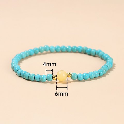 Blue Turquoise Ruyi Bracelet – Ethnic Style Square Beads, Women’s Versatile Single Circle Jewelry