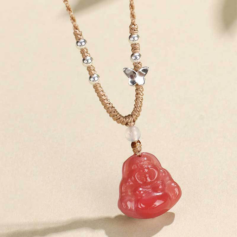 High-End Buddha Pendant Necklace for Women, 925 Silver with Hetian Jade and White Agate – Chinese Style Jewelry