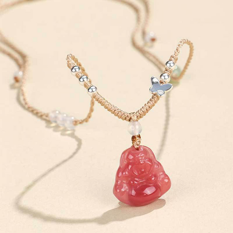 High-End Buddha Pendant Necklace for Women, 925 Silver with Hetian Jade and White Agate – Chinese Style Jewelry