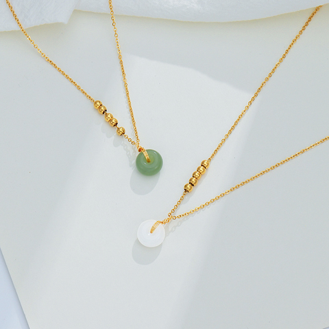 Hetian Jade Peace Buckle Pendant Necklace for Women – Minimalist Collarbone Chain Jewelry Gift