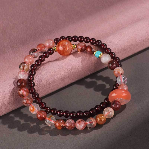 Aquamarine, Amethyst & Strawberry Quartz Bracelet for Women – Double Circle Peace Buckle Beaded Jewelry