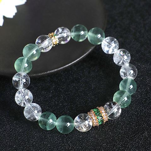 Green Fluorite & White Crystal Bracelet for Women – Bowknot Beaded Pixiu Jewelry
