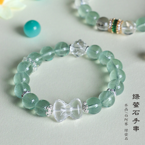 Green Fluorite & White Crystal Bracelet for Women – Bowknot Beaded Pixiu Jewelry