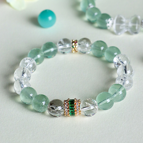 Green Fluorite & White Crystal Bracelet for Women – Bowknot Beaded Pixiu Jewelry