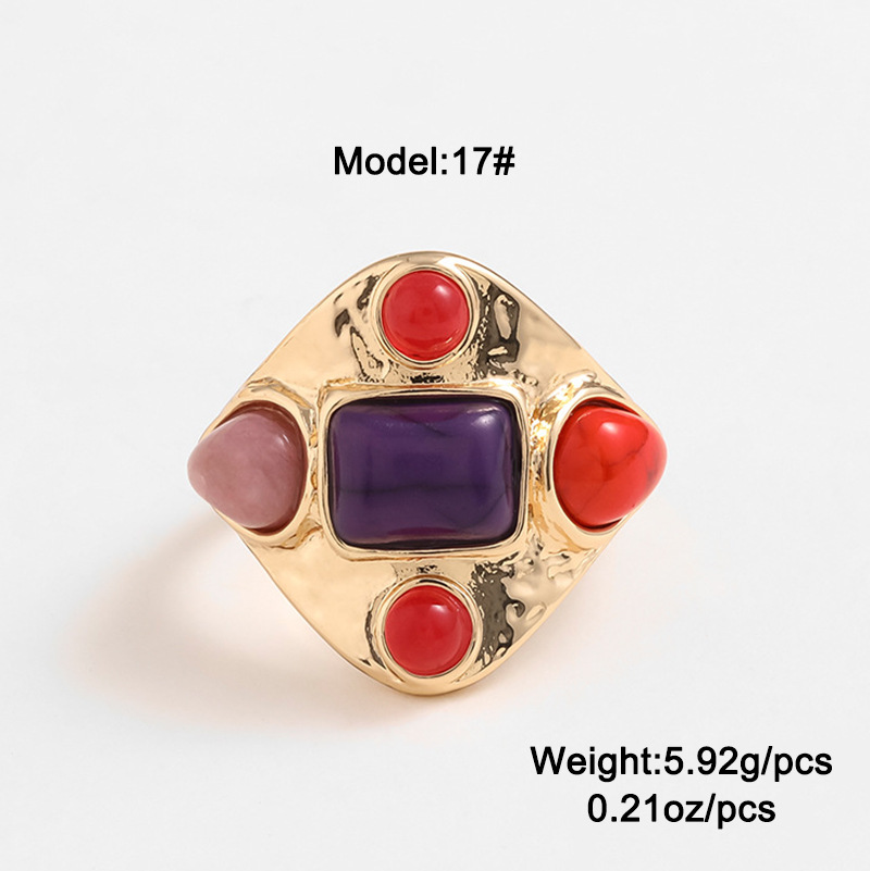 Vintage Turquoise & Tiger Eye Stone Ring – European American Retro Style Fashion Jewelry for Women