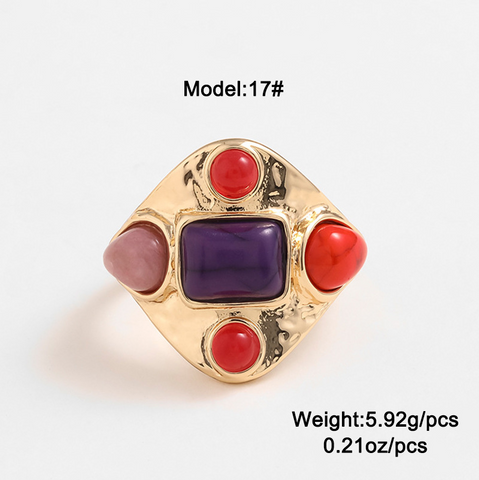 Vintage Turquoise & Tiger Eye Stone Ring – European American Retro Style Fashion Jewelry for Women