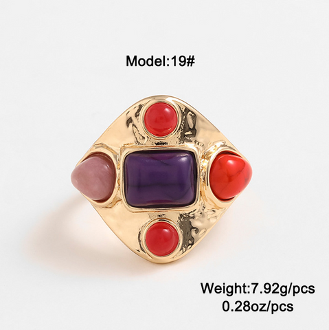 Vintage Turquoise & Tiger Eye Stone Ring – European American Retro Style Fashion Jewelry for Women