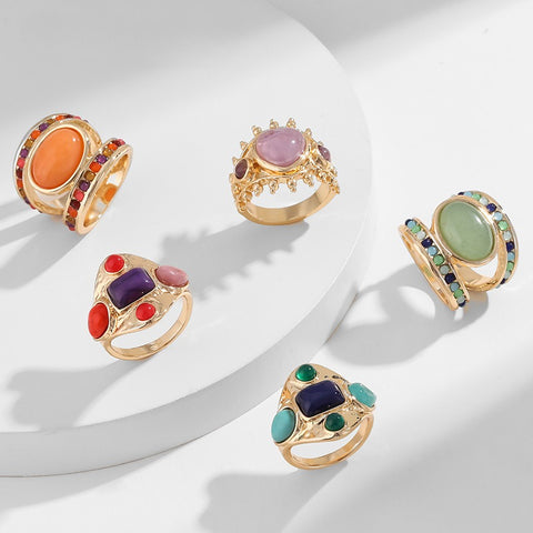 Vintage Turquoise & Tiger Eye Stone Ring – European American Retro Style Fashion Jewelry for Women
