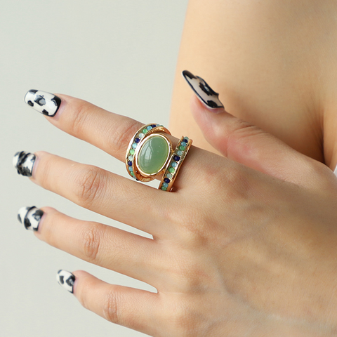 Vintage Turquoise & Tiger Eye Stone Ring – European American Retro Style Fashion Jewelry for Women