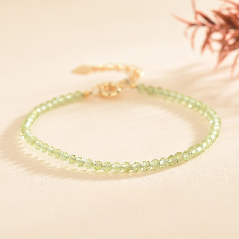 Natural Peridot Bracelet Ultra-Fine Faceted Bead Bracelet Crystal Bracelet Sweet Style Niche Original DIY Bracelet