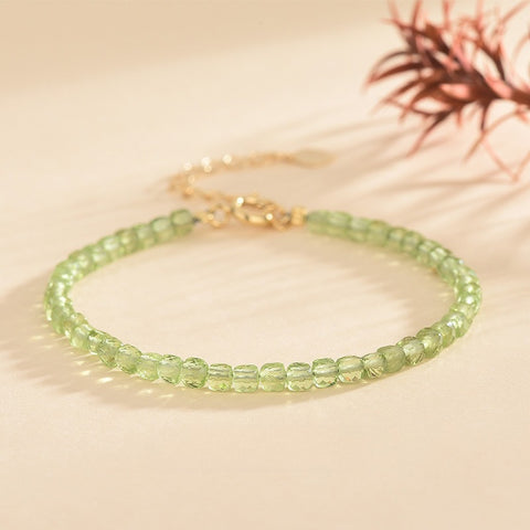Natural Peridot Bracelet Ultra-Fine Faceted Bead Bracelet Crystal Bracelet Sweet Style Niche Original DIY Bracelet