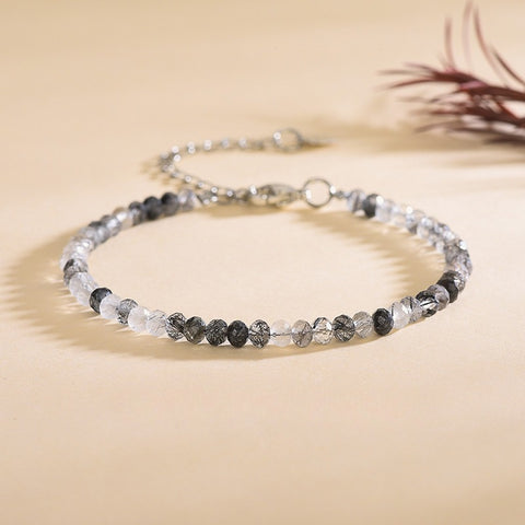 Natural Black Rutilated Quartz 4mm Bracelet Ultra-Fine Faceted Bead Bracelet Crystal Bracelet Sweet Style Niche Original DIY Bracelet