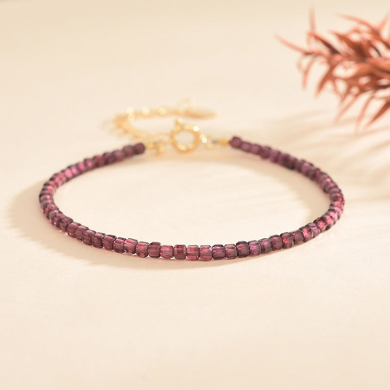 Natural Garnet 2.5mm Bracelet Ultra-Fine Faceted Bead Bracelet Crystal Bracelet Sweet Style Niche Original DIY Bracelet